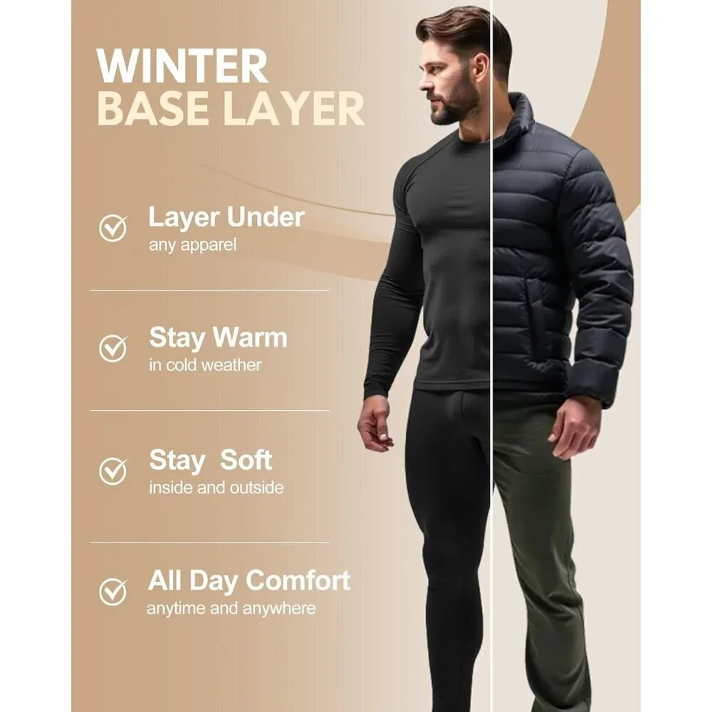 Thermal Underwear for Men Long Johns Fleece Lined Hunting Gear Set Base Layer fo